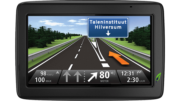 Taleninstituut in Hilversum - Goed op weg met Dagnall Talen Screenshot navigatiesysteem met tekst Taleninstituut Hilversum aangegeven - in kleur op transparante achtergrond - 600 * 337 pixels